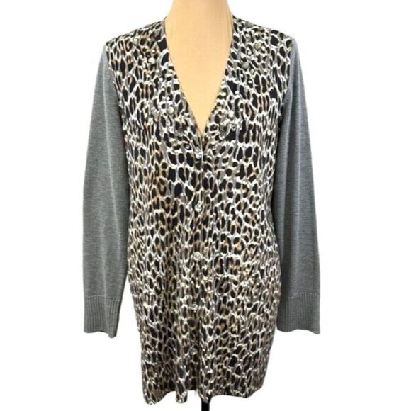 Chico’s Cardigan Size 1 (8) Peyton Long Line Leopard Print - Picture 3 of 15